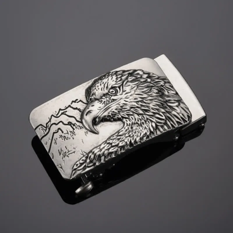 Men's DIY Carved Eagle Head Automatic Buckle Leather Belt sold by FloralTrip