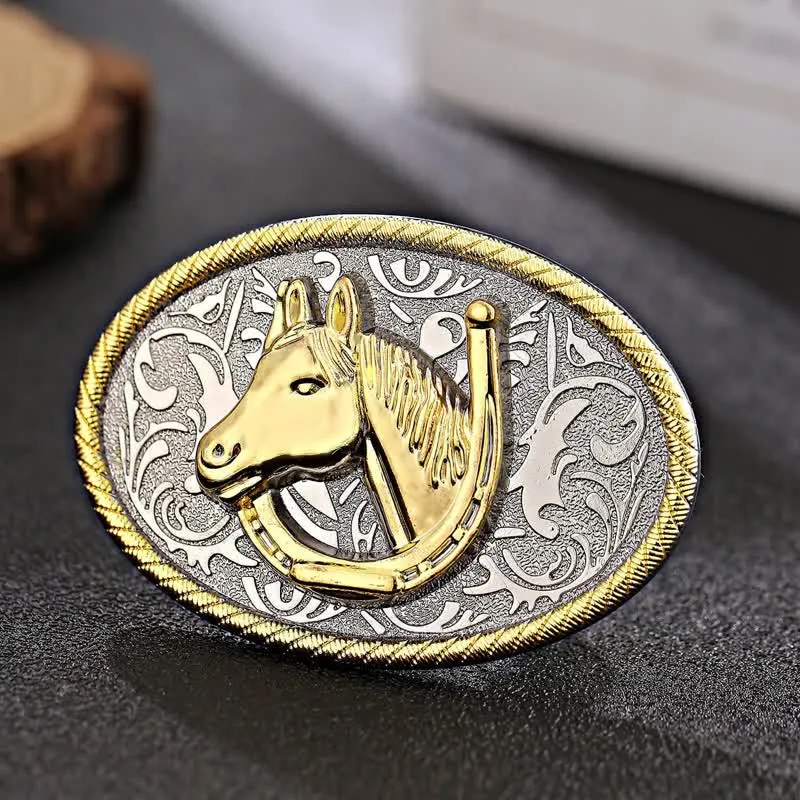 Men's DIY Golden Horseshoe Buckle Leather Belt sold by FloralTrip