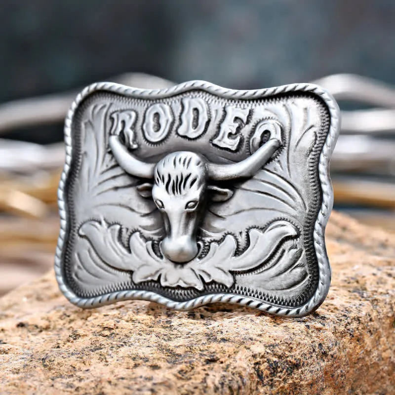 Men's DIY Silver Longhorn Bull Rodeo Buckle Leather Belt sold by FloralTrip
