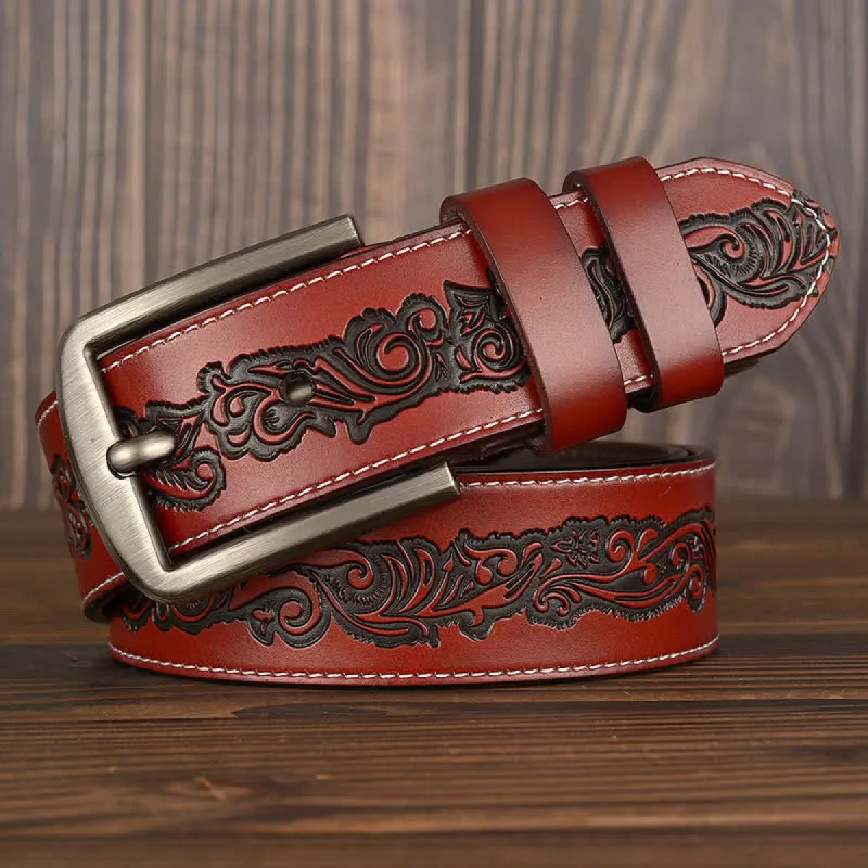 Men's Luxury Embossed Flower Pattern Leather Belt sold by FloralTrip