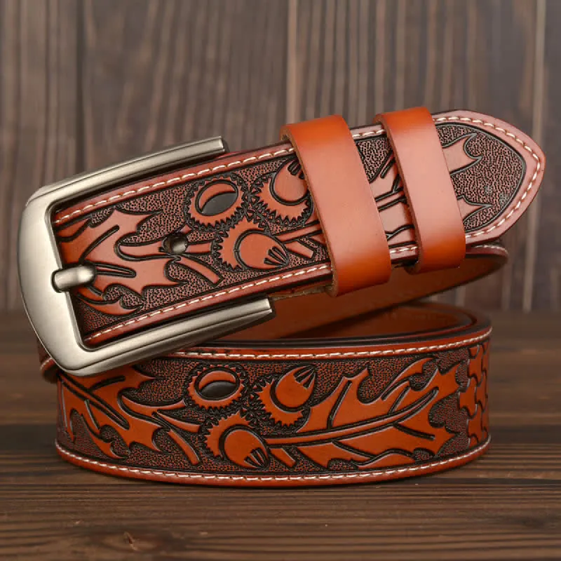 Men's Floral Embossed Pattern Leather Belt sold by FloralTrip