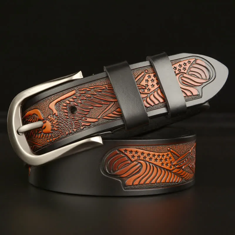 Men's Embossed Eagle Flag Pattern Leather Belt sold by FloralTrip