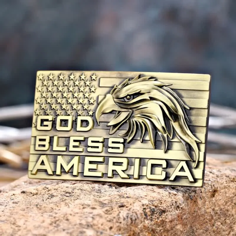 Men's DIY God Bless America Eagle Buckle Leather Belt sold by FloralTrip