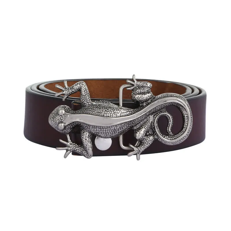 Men's DIY Unique Animal Silver Lizard Buckle Leather Belt sold by FloralTrip product image thumbnail 3