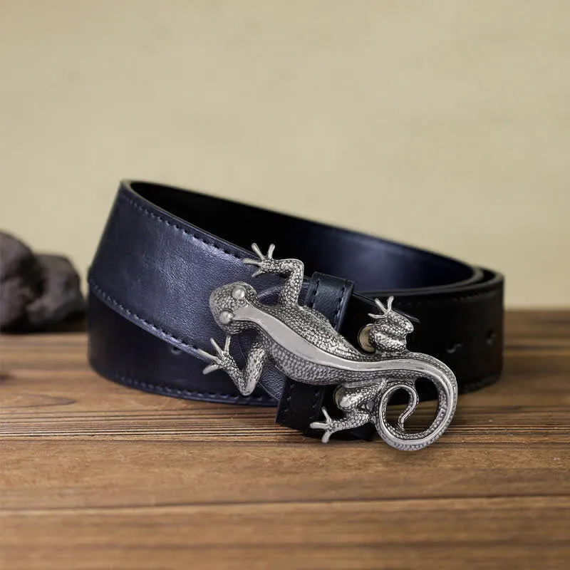 Men's DIY Unique Animal Silver Lizard Buckle Leather Belt sold by FloralTrip product image thumbnail 5
