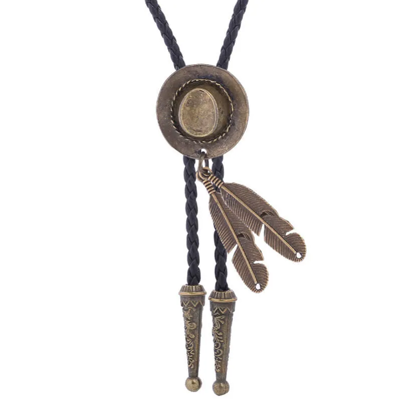Rodeo Cowboy Hat With Feather Bolo Tie sold by FloralTrip