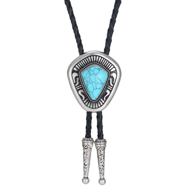 Special Geometric Blue Turquoise Stone Agate Bolo Tie sold by FloralTrip