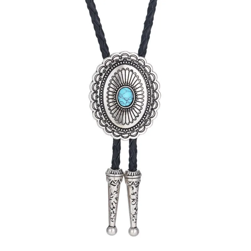 Natural Blue Turquoise Stone Medallion Bolo Tie sold by FloralTrip