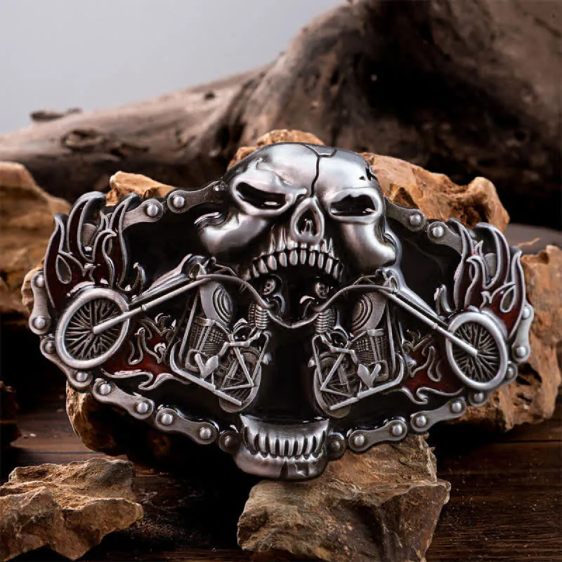 Men's DIY Skull Motorcycle Ghost Head Buckle Leather Belt sold by FloralTrip