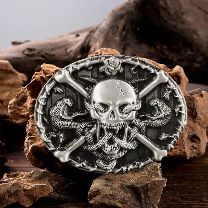 Men's DIY Gothic Cross Skull Snake Buckle Leather Belt sold by FloralTrip