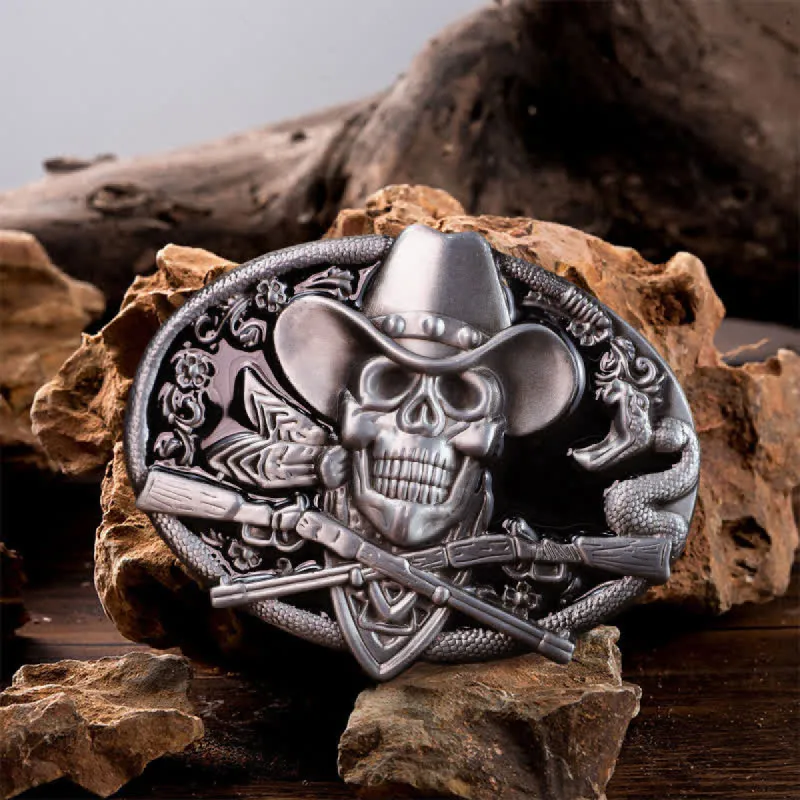 Men's DIY Skull With Cross Guns Buckle Leather Belt sold by FloralTrip