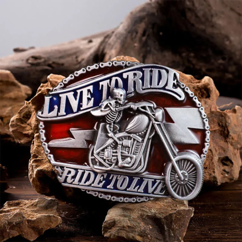 Men's DIY Skull Biker Live to Ride Buckle Leather Belt sold by FloralTrip