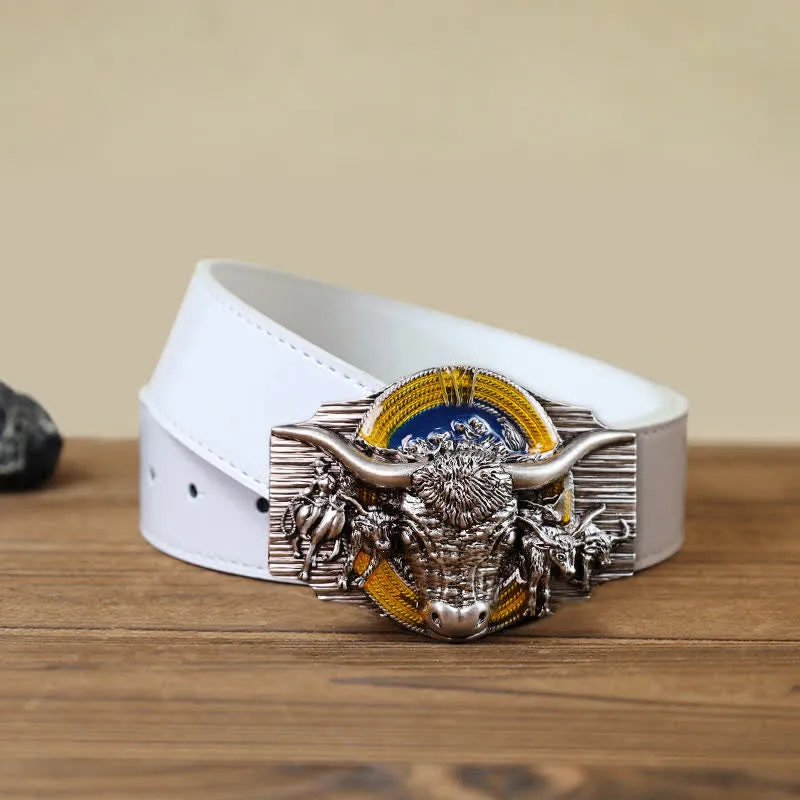 Men's DIY Domineering Longhorn Bull Buckle Leather Belt sold by FloralTrip product image thumbnail 5