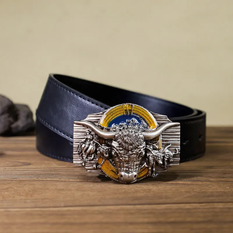 Men's DIY Domineering Longhorn Bull Buckle Leather Belt sold by FloralTrip product image thumbnail 3