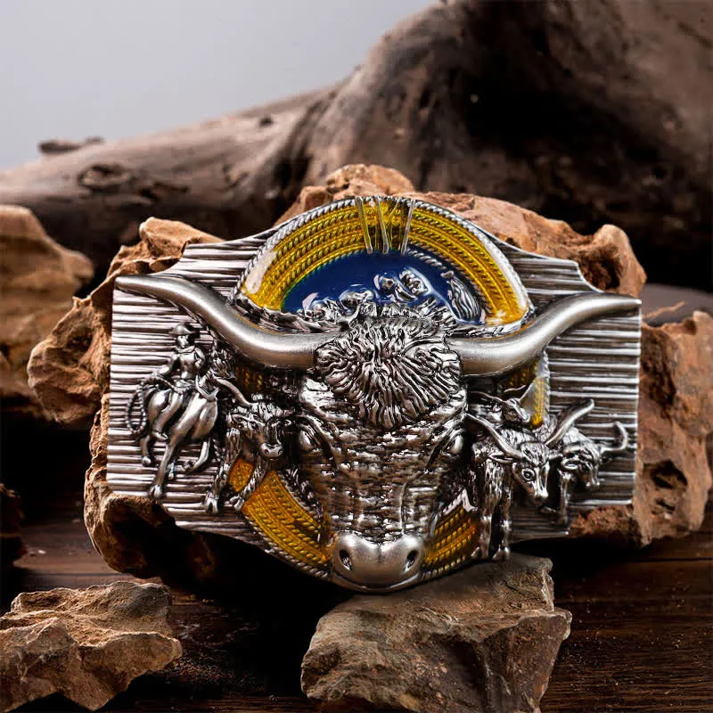 Men's DIY Domineering Longhorn Bull Buckle Leather Belt sold by FloralTrip