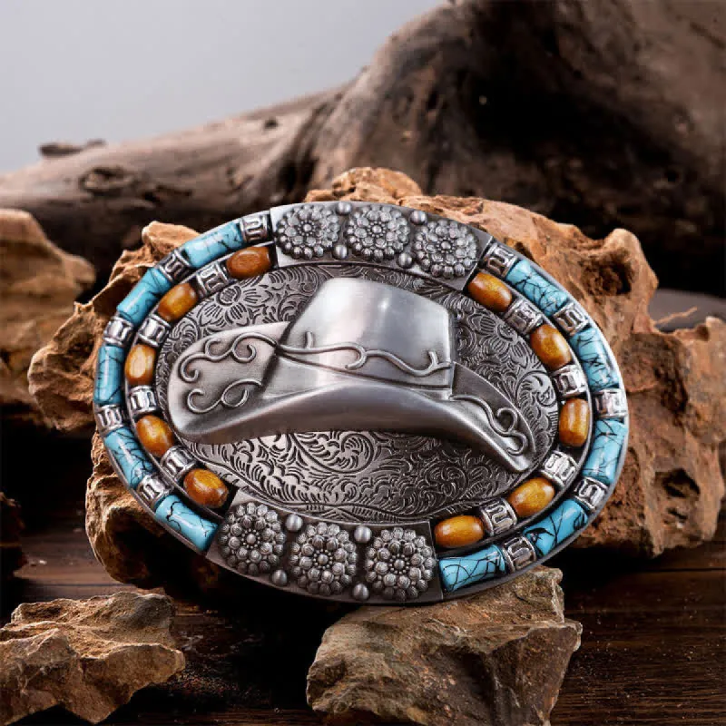Men's DIY Cowboy Hat Turquoise Stone Buckle Leather Belt sold by FloralTrip