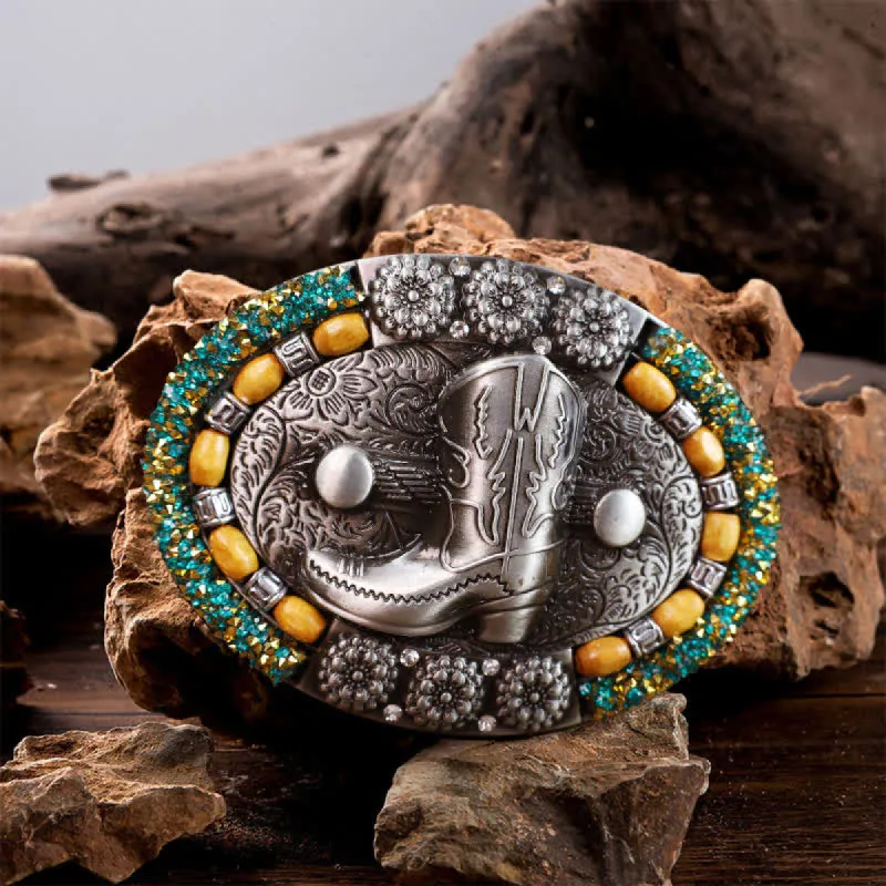 Men's DIY Wood Bead Rhinestone Boot Buckle Leather Belt sold by FloralTrip