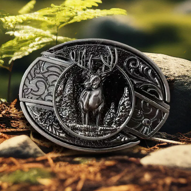 Men's DIY Forest Deer Hidden Folding Knife Leather Belt sold by FloralTrip