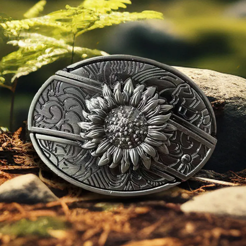 Men's DIY Sunflower Hidden Folding Knife Leather Belt sold by FloralTrip