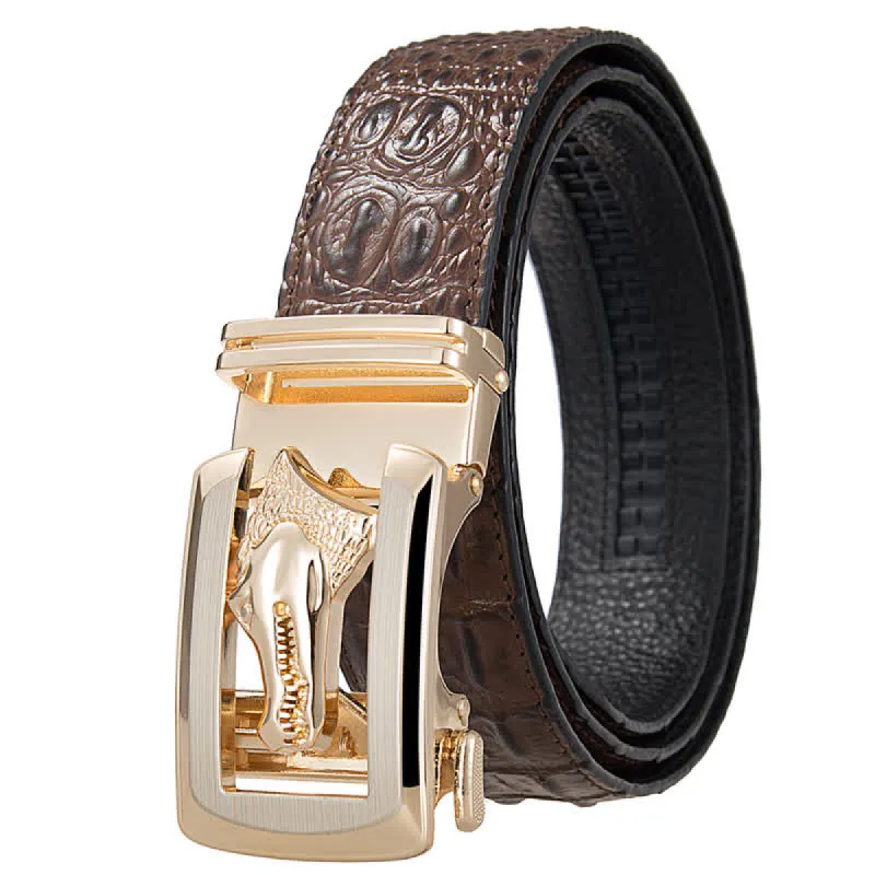 Men's Hollow Automatic Buckle Crocodile Print Leather Belt sold by FloralTrip