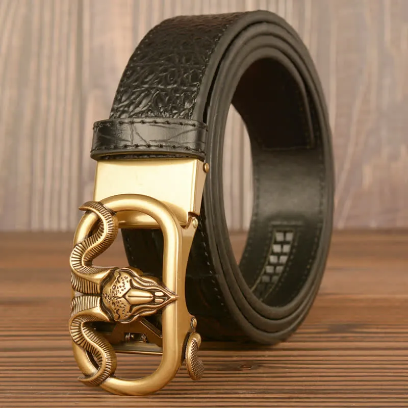 Men's Goat Head Crocodile Print Automatic Buckle Leather Belt sold by FloralTrip