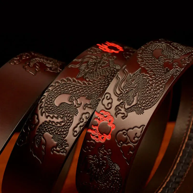 Men's Flame Dragon Round Automatic Buckle Leather Belt sold by FloralTrip product image thumbnail 2