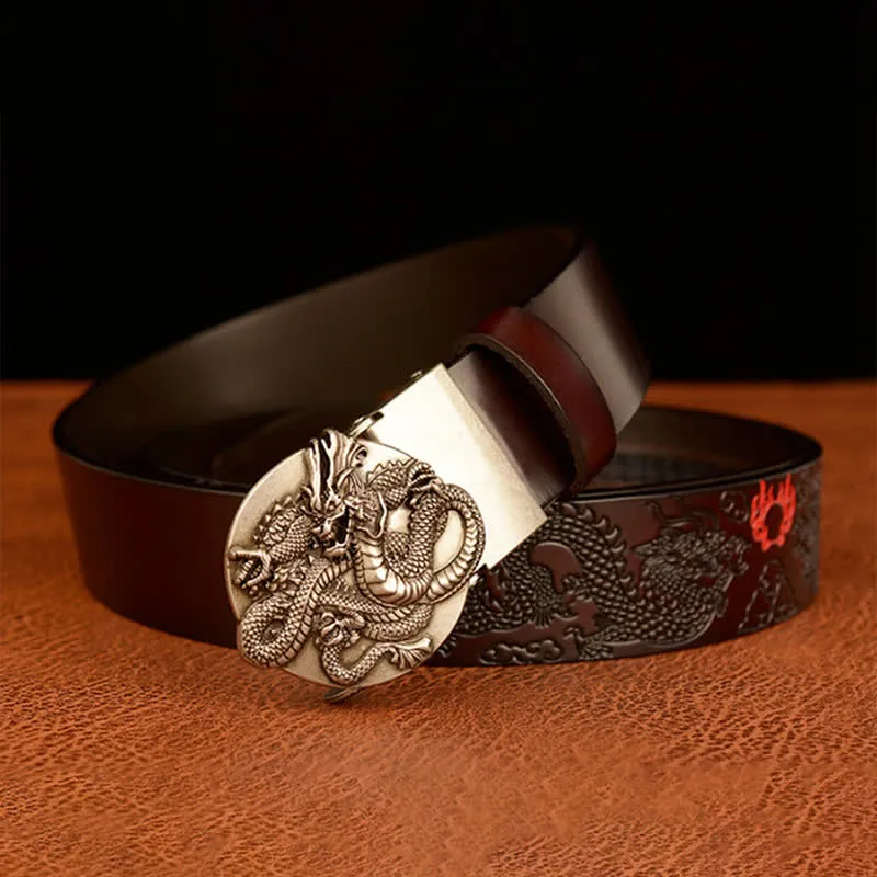 Men's Flame Dragon Round Automatic Buckle Leather Belt sold by FloralTrip product image thumbnail 5