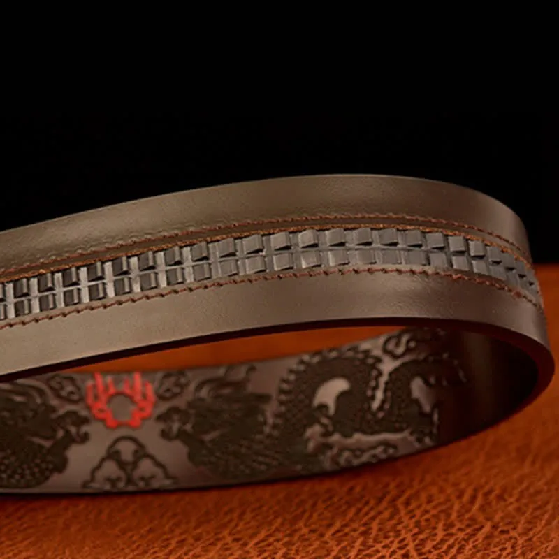 Men's Flame Dragon Round Automatic Buckle Leather Belt sold by FloralTrip product image thumbnail 3