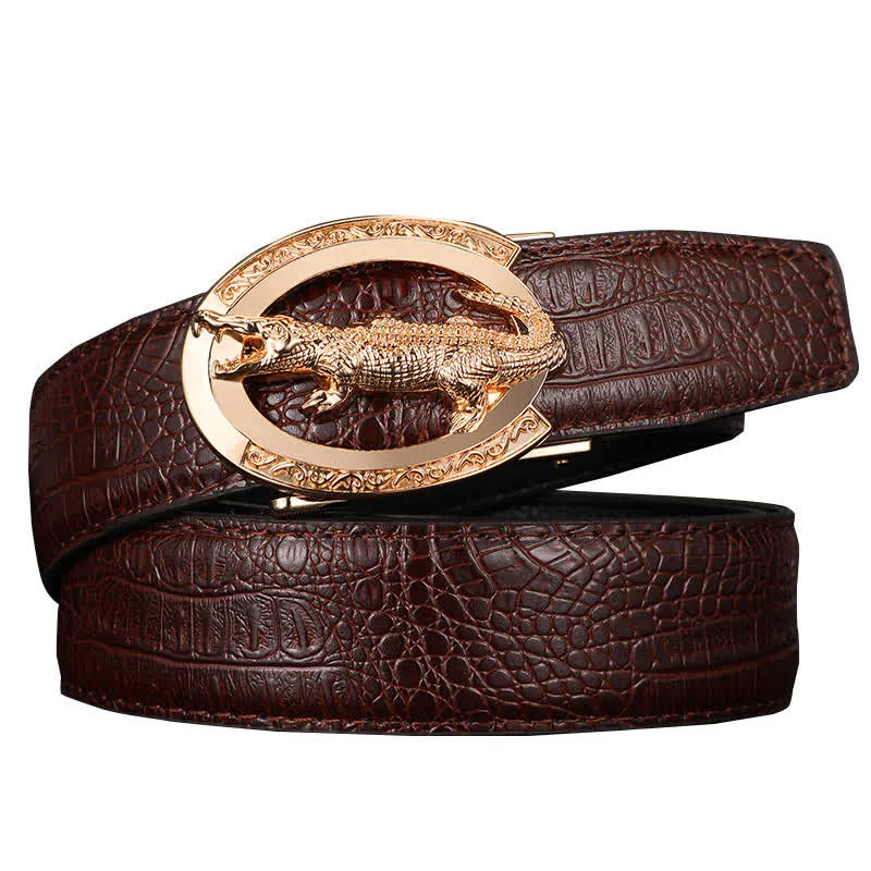 Men's Alligator Automatic Buckle Crocodile Print Leather Belt sold by FloralTrip