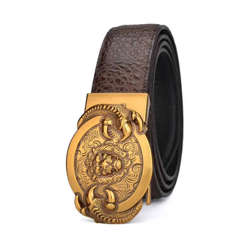 Men's Savage Lion Crocodile Pattern Automatic Leather Belt sold by FloralTrip