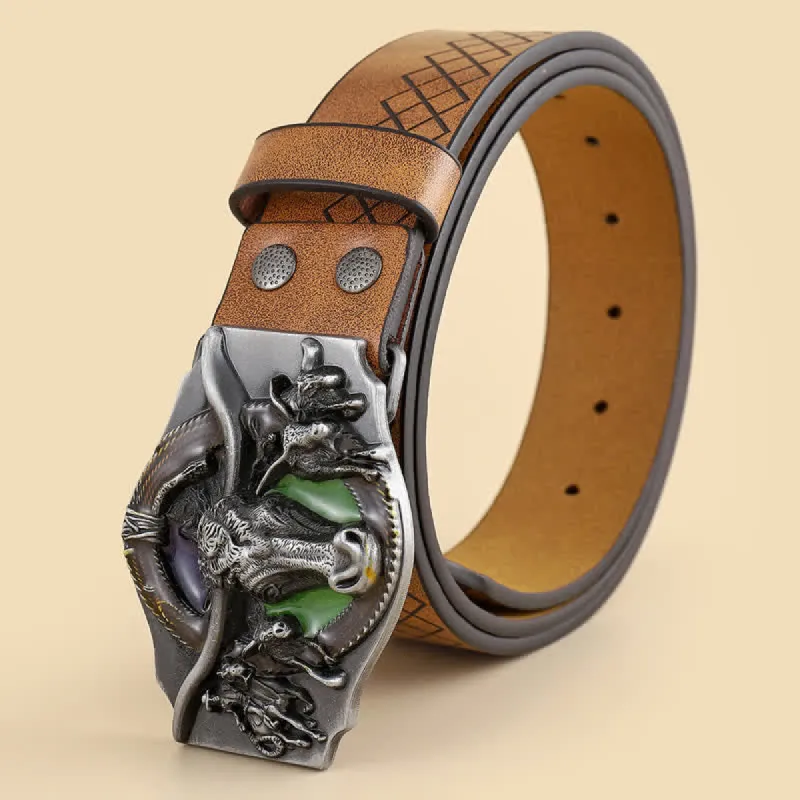 Men's Carved Cattle Longhorn Bull Leather Belt sold by FloralTrip