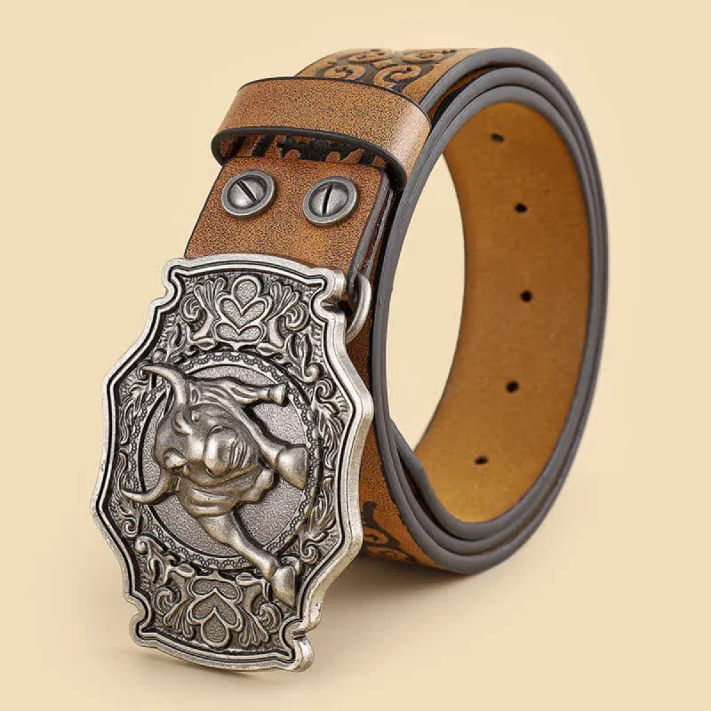 Men's Yak Matador Bull Engraved Floral Leather Belt sold by FloralTrip