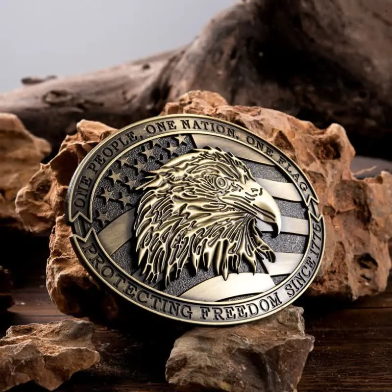 Men's DIY Patriotic Bald Eagle USA Flag Buckle Leather Belt sold by FloralTrip