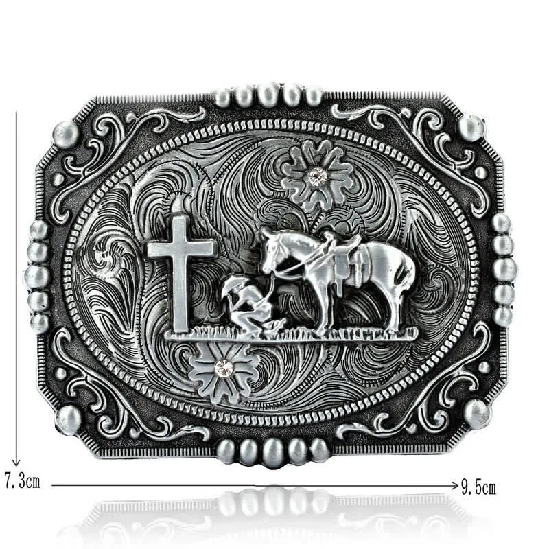 Men's DIY Horse Cross Kneeling Prayer Buckle Leather Belt sold by FloralTrip product image thumbnail 3