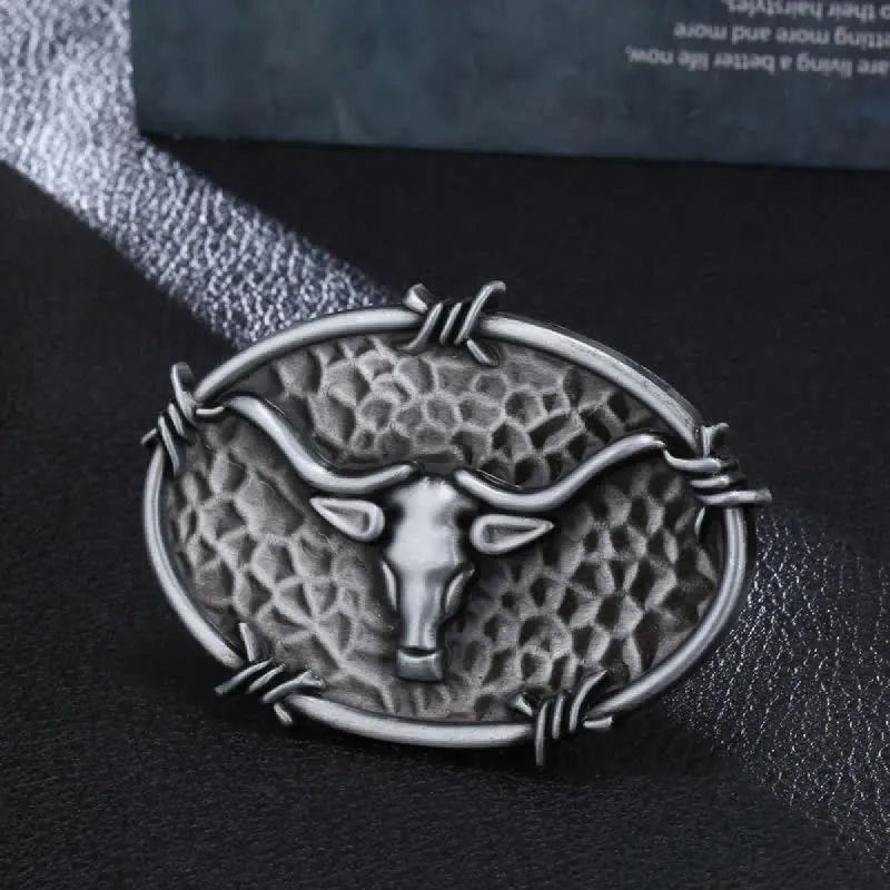 Men's DIY Cowboy Bull Head Hammered Buckle Leather Belt sold by FloralTrip