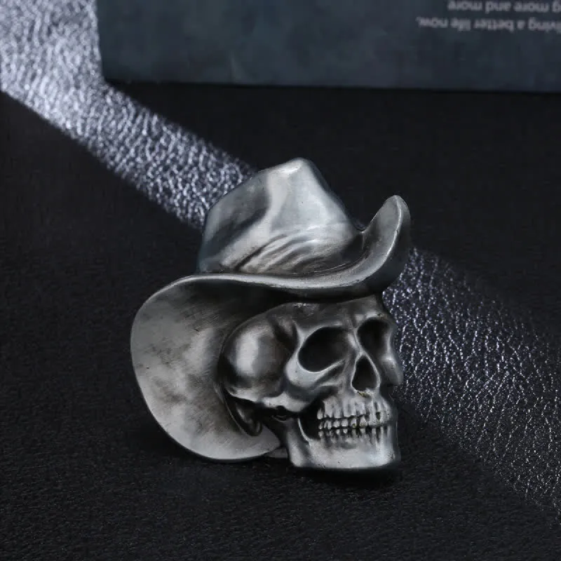 Men's DIY Creative Skull Head With Hat Buckle Leather Belt sold by FloralTrip