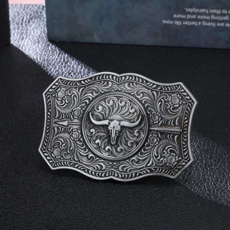 Men's DIY Long Horn Bull Arrow Buckle Leather Belt sold by FloralTrip