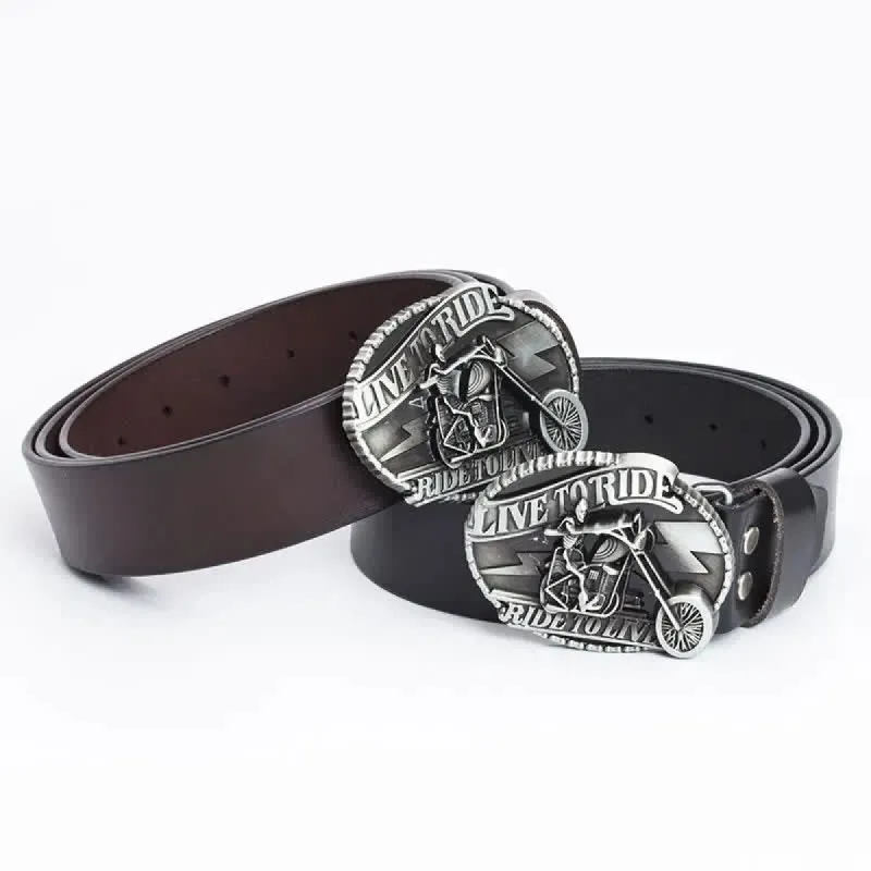 Men's Skeleton Motorcyclist Skull Leather Belt sold by FloralTrip