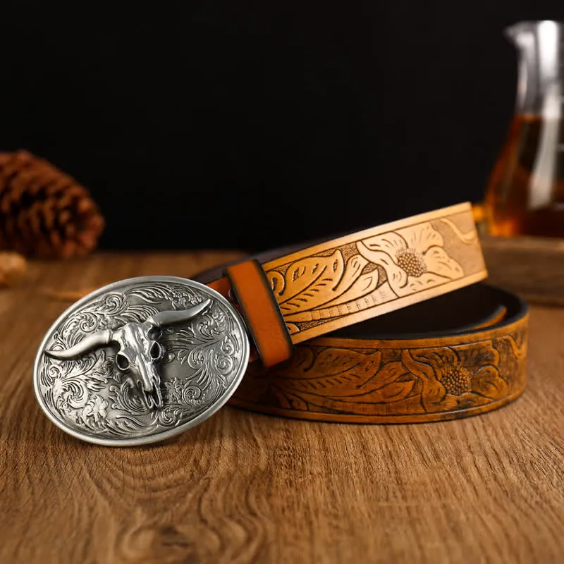 Men's Vintage Floral Longhorn Bull Leather Belt sold by FloralTrip