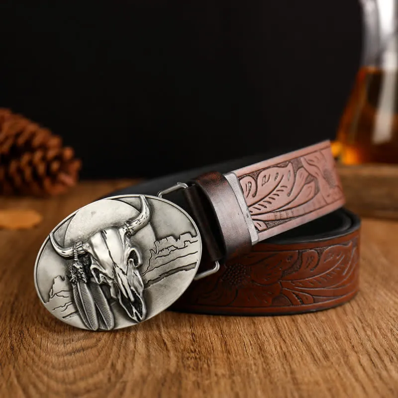 Men's Ethic Mad Bull Head Buckle Leather Belt sold by FloralTrip