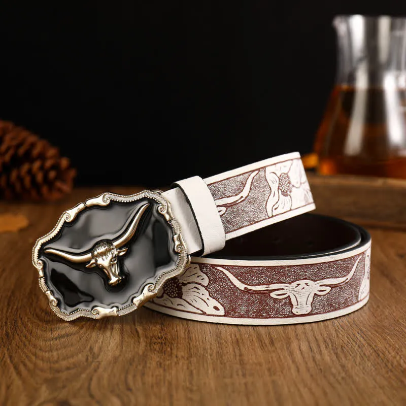 Men's Black Western Longhorn Bull Head Leather Belt sold by FloralTrip
