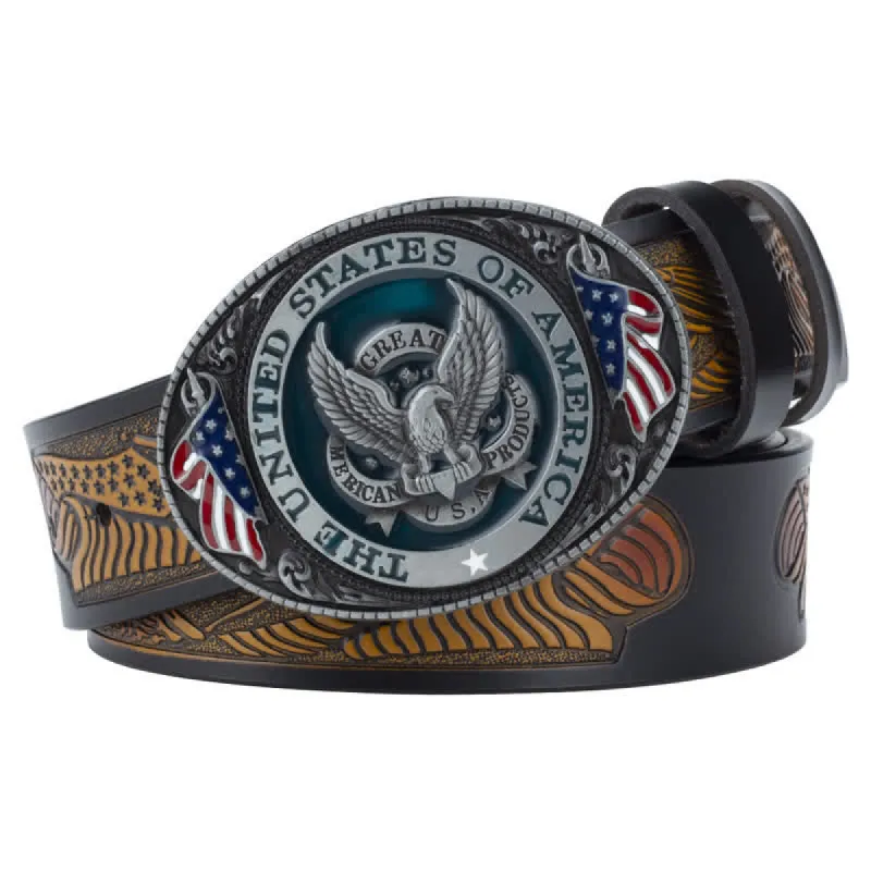Men's Eagle Spread Wings Patriotic Buckle Leather Belt sold by FloralTrip