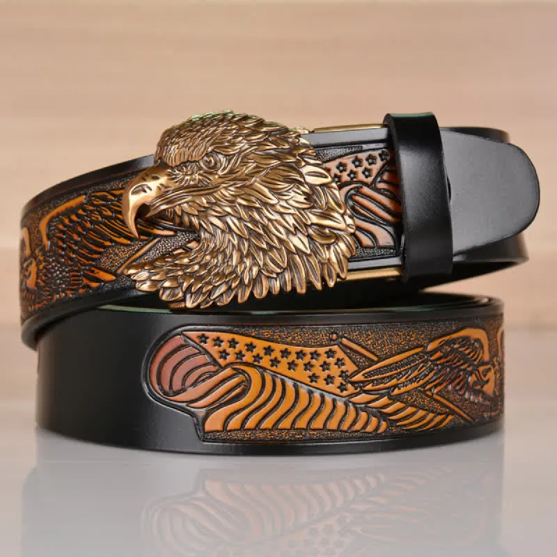 Men's Intricate Eagle Head Automatic Buckle Leather Belt sold by FloralTrip