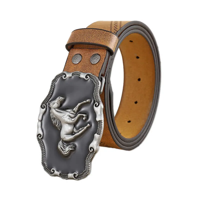 Men's Classical Silver Running Horse Buckle Leather Belt sold by FloralTrip