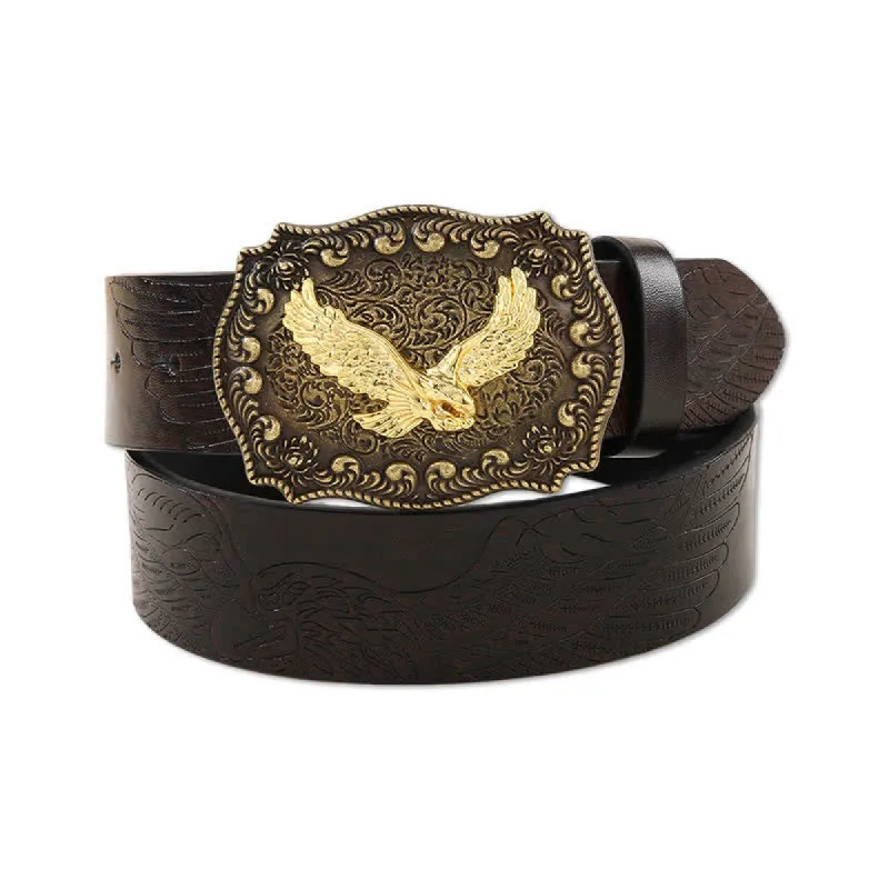 Men's Powerful Golden Eagle Engraved Buckle Leather Belt sold by FloralTrip