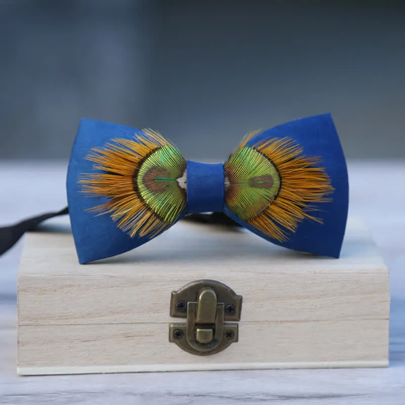 Blue & Yellow Majestic Peacock Feather Bow Tie sold by FloralTrip