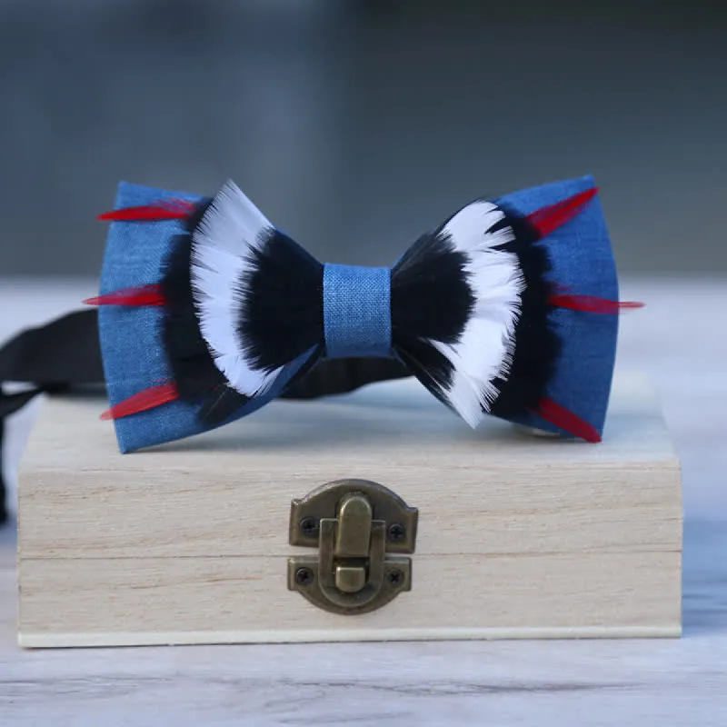 Black & White Deluxe Blue Flax Feather Bow Tie sold by FloralTrip