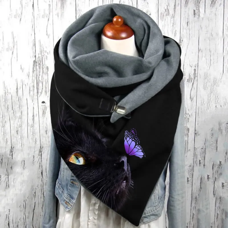 Women's Butterfly Cute Cat Print Triangle Scarf sold by FloralTrip