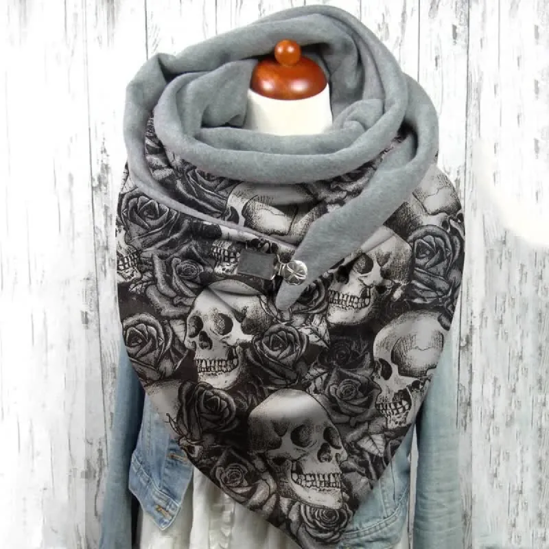 Women's Skull Head Rose Printed Triangle Scarf sold by FloralTrip