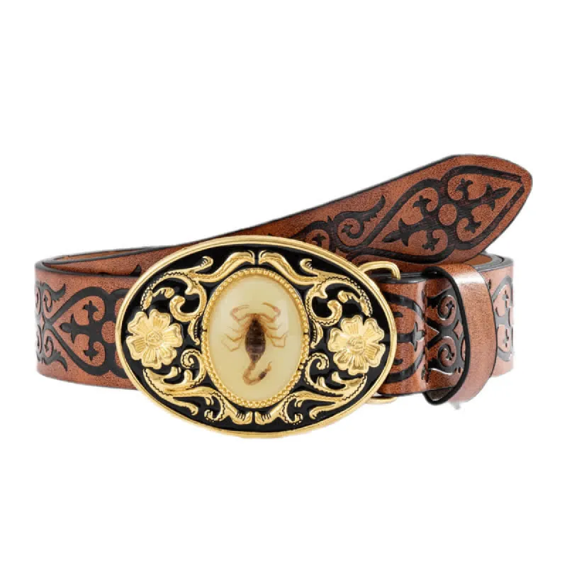 Men's Glowing In The Dark Scorpion Buckle Leather Belt sold by FloralTrip